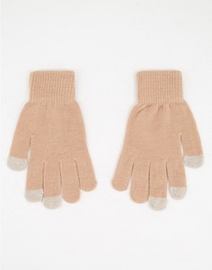 Пыльно-розовые перчатки с отделкой для сенсорных гаджетов SVNX-Коричневый цвет
