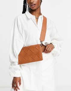 Коричневая кожаная сумка через плечо с плетеным дизайном ASOS DESIGN-Коричневый цвет