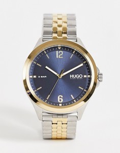 Мужские часы-браслет из комбинированных металлов разных цветов с синим циферблатом Hugo-Разноцветный