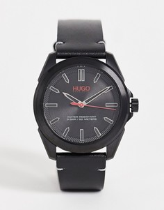 Черные мужские часы с кожаным ремешком Hugo 1530227-Черный цвет