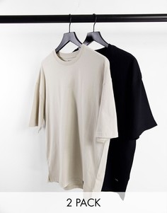Набор из 2 oversized-футболок черного и белого цвета Bershka-Multi