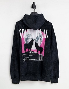 Худи выбеленного черного цвета в стиле гранж с надписью "Nocturnal" Topman-Черный цвет