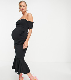 Черное платье миди с открытыми плечами и юбкой годе True Violet Maternity-Черный цвет