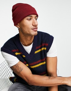 Бордовая вязаная шапка-бини Bershka-Красный