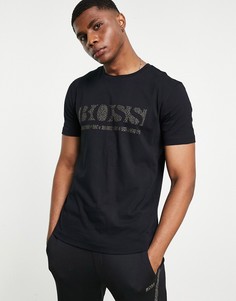 Черная футболка с крупным золотистым логотипом BOSS Athleisure Tee Pixel 1-Черный цвет