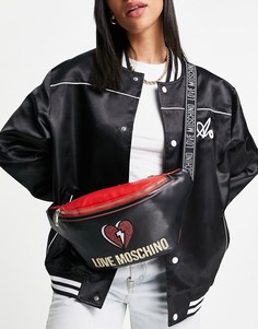 Сумка-кошелек на пояс черного цвета с логотипом и сердцем Love Moschino-Черный цвет