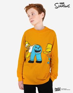 Горчичный лонгслив с принтом The Simpsons для мальчика Gloria Jeans