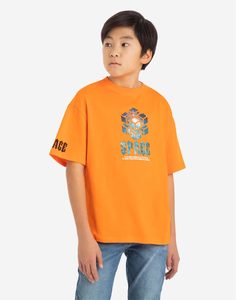 Оранжевая футболка oversize с космическим принтом и надписью Space для мальчика Gloria Jeans