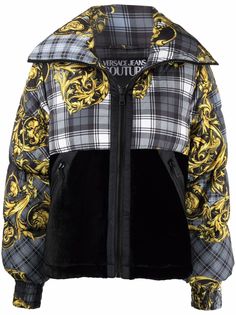 Versace Jeans Couture пуховик в клетку тартан с узором Baroque