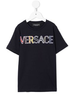 Versace Kids футболка с вышитым логотипом и узором Greca