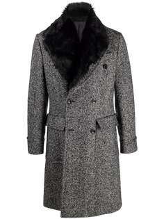 Emporio Armani двубортное пальто с меховым воротником