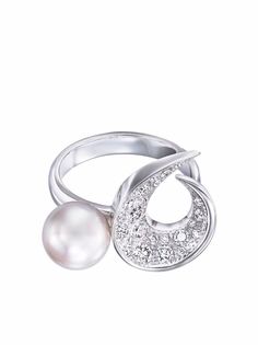 TASAKI кольцо Cove из белого золота с бриллиантами и жемчугом