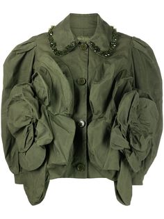Simone Rocha куртка с объемными рукавами и цветочной аппликацией