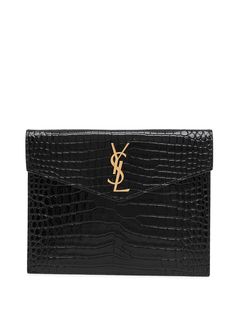 Saint Laurent клатч Uptown с тиснением под кожу крокодила