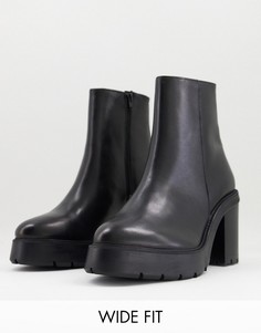 Черные кожаные ботинки челси на каблуке и платформе ASOS DESIGN-Черный цвет