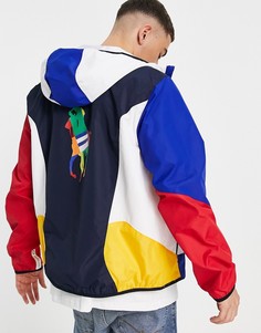Белая ветровка с капюшоном, цветными вставками и принтом пони на спине Polo Ralph Lauren-Белый