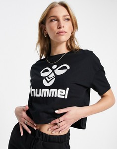 Черная укороченная футболка с шевронным узором Hummel-Черный цвет
