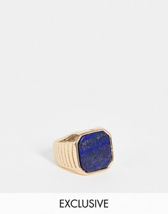 Золотистое крупное кольцо-печатка с лазуритом Reclaimed Vintage Inspired-Золотистый