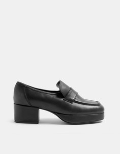 Черные кожаные лоферы на платформе и на каблуке Topshop Felix-Черный цвет