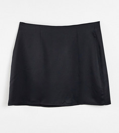 Черная атласная юбка с разрезом ASYOU-Черный цвет