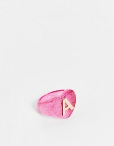 Пластиковое кольцо с буквой "А" ASOS DESIGN-Розовый цвет