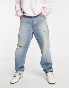 Прямые джинсы грязно-выбеленного цвета с потертостями, изготовленные с уменьшенным расходом воды, ASOS DESIGN-Голубой