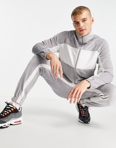 Серые велюровые джоггеры в стиле колор блок от комплекта Topman-Серый