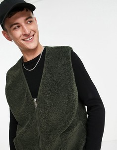 Жилет цвета хаки из искусственного меха Topman-Зеленый цвет