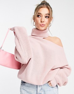 Розовый джемпер с вырезами на плечах In The Style x Billie Faiers