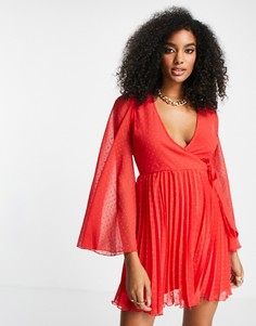 Ярко-красное платье мини со складками из ткани добби ASOS DESIGN-Красный