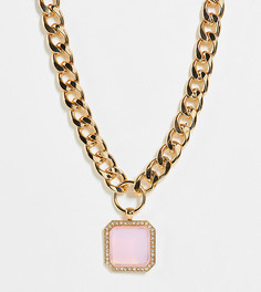 Массивное ожерелье-чокер золотистого цвета с квадратным розовым кристаллом Big Metal London Exclusive-Розовый цвет