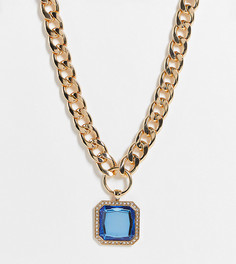 Эксклюзивное массивное ожерелье-чокер золотистого цвета с квадратным голубым кристаллом Big Metal London-Голубой