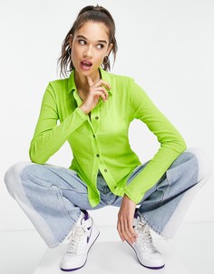 Сетчатая однотонная рубашка лаймового цвета Topshop-Зеленый цвет