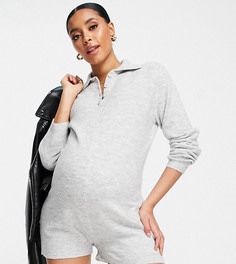 Серый трикотажный меланжевый ромпер с декоративным воротником ASOS DESIGN Maternity
