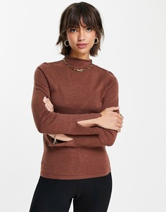 Джемпер в рубчик с высоким воротником и акцентным швом на лифе Fashion Union-Коричневый цвет