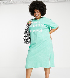 Очень свободное платье-футболка миди винтажного выбеленного цвета в стиле very oversized с принтом Native Youth Plus-Зеленый цвет
