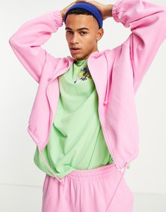 Розовый укороченный худи в стиле oversized на молнии от комплекта ASOS DESIGN-Розовый цвет