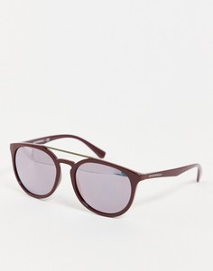 Круглые солнцезащитные очки в бордовой оправе Emporio Armani-Серый