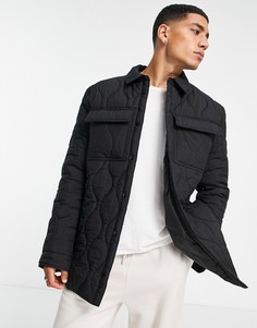 Черная стеганая куртка-рубашка с отделкой строчкой ASOS DESIGN-Черный цвет