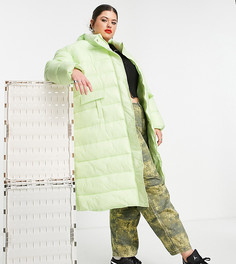 Длинное дутое oversized-пальто пастельного оттенка Native Youth Plus-Зеленый цвет