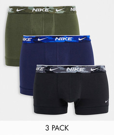 Набор из 3 хлопковых эластичных боксеров-брифов черного/хаки/темно-синего цвета Nike-Разноцветный