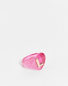 Пластиковое кольцо с буквой "L" ASOS DESIGN-Розовый цвет