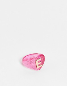 Пластиковое кольцо с буквой "E" ASOS DESIGN-Розовый цвет