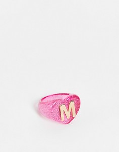 Пластиковое кольцо с буквой "M" ASOS DESIGN-Розовый цвет