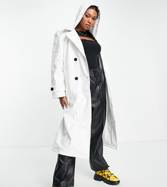 Блестящий лаковый тренч кремового цвет с капюшоном ASOS DESIGN Curve-Белый