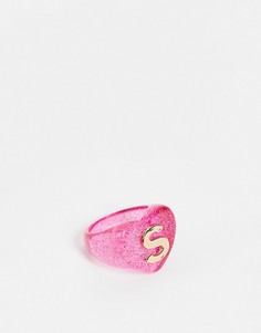 Пластиковое кольцо с буквой "S" ASOS DESIGN-Розовый цвет