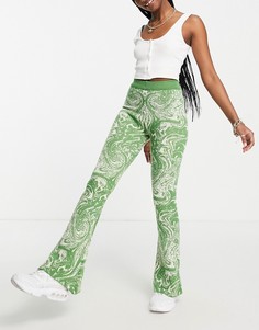 Свободные вязаные расклешенные брюки с мраморным принтом зеленого цвета (от комплекта) Daisy Street-Зеленый цвет