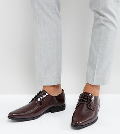 Бордовые лакированные туфли дерби для широкой стопы со вставками ASOS-Красный