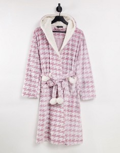 Розовый халат с капюшоном и подкладкой из шерпы с узором «гусиная лапка» Loungeable-Розовый цвет