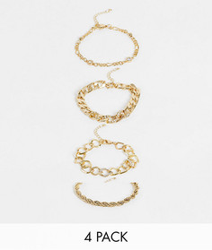 Набор из 4 золотистых браслетов-цепочек со стразами ASOS DESIGN-Золотистый